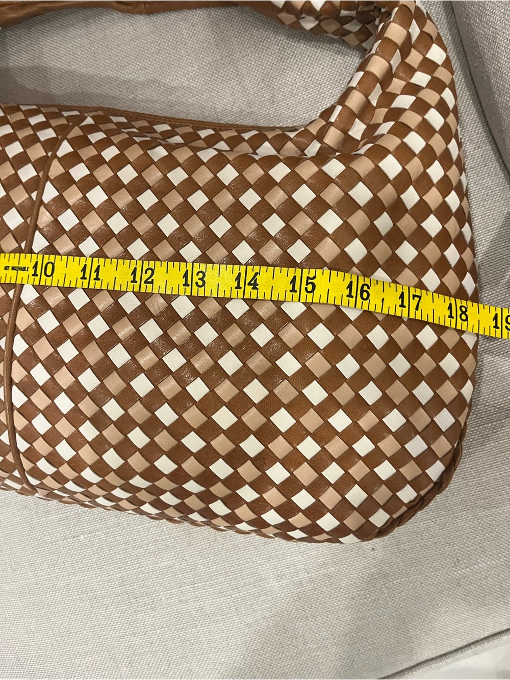 Woven Hobo Shoulder Bag in Tan and Cream - Picture 9 of 12